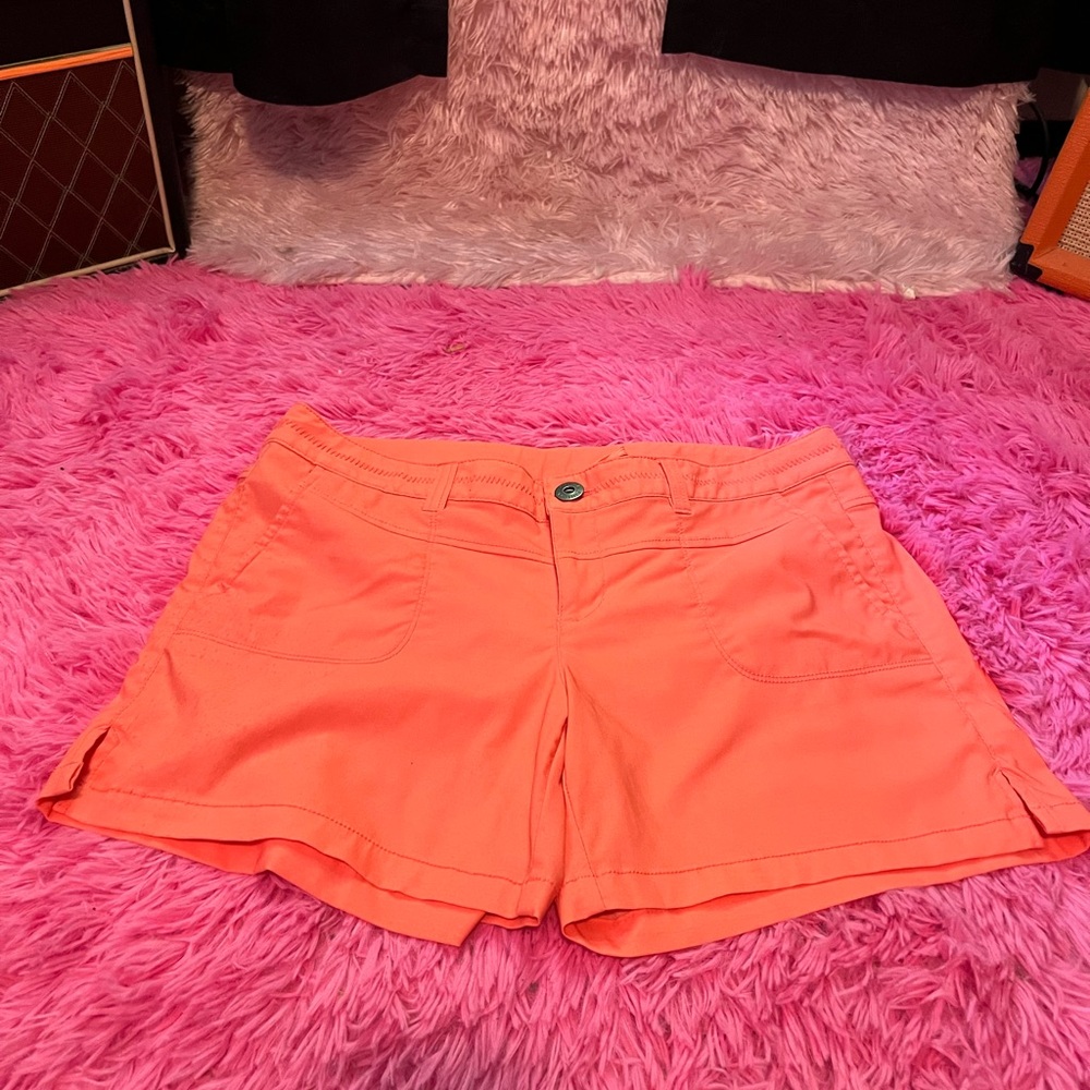 Athleta orange sherbet inner drawstring fit button closure shorts size 8